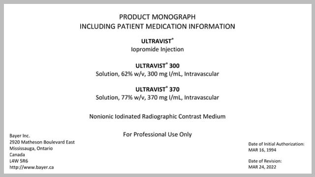 Ultravist® Product Monograph