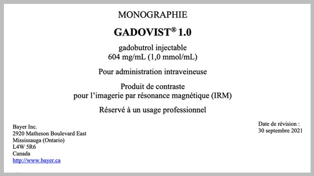 Gadovist® Product Monograph
